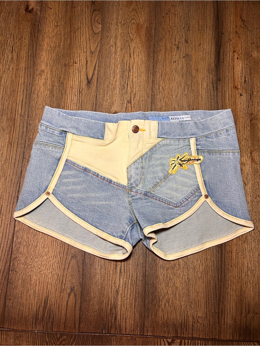 Azzure Light Blue Denim Shorts with Cream Trim and Star Patch